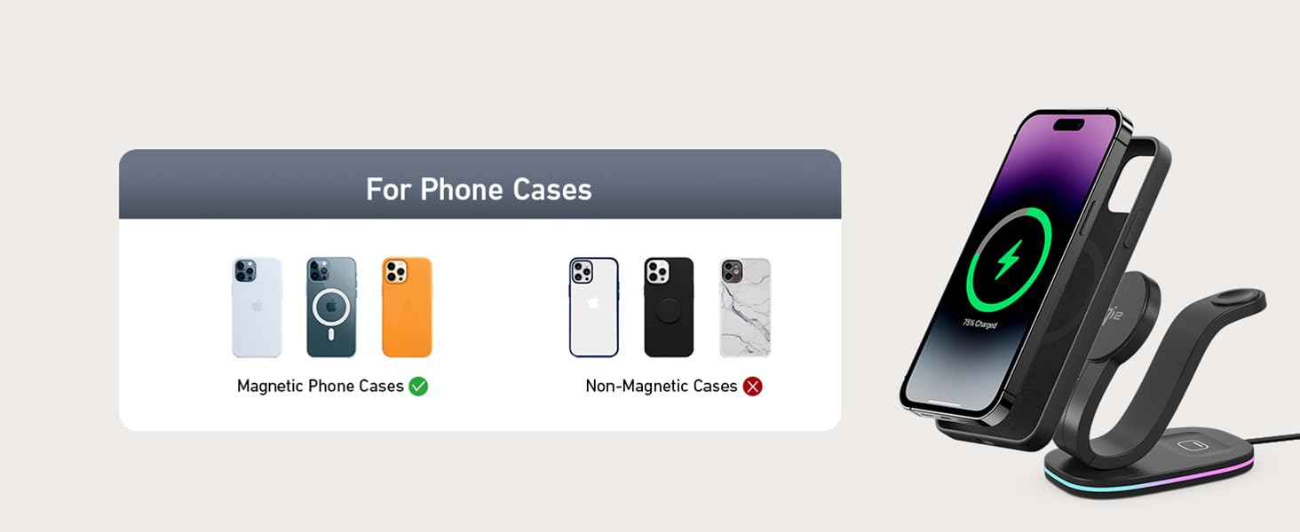 Wireless Charging Station, Qi2 15W 3-in-1 Charger Station for iPhone 17/16/15/14/13/12 Series, Watch Airpods 1-8/Ultra, iPad, AirPods (Black 3 in 1)(图4)