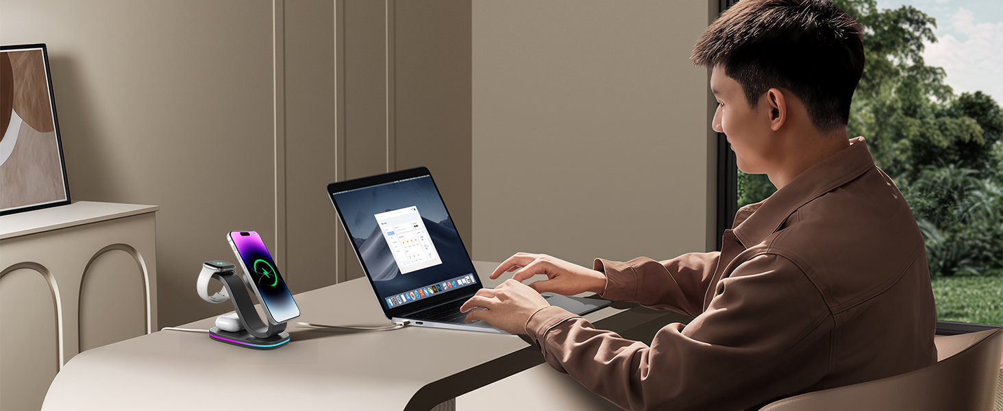 Wireless Charging Station, Qi2 15W 3-in-1 Charger Station for iPhone 17/16/15/14/13/12 Series, Watch Airpods 1-8/Ultra, iPad, AirPods (Black 3 in 1)(图8)