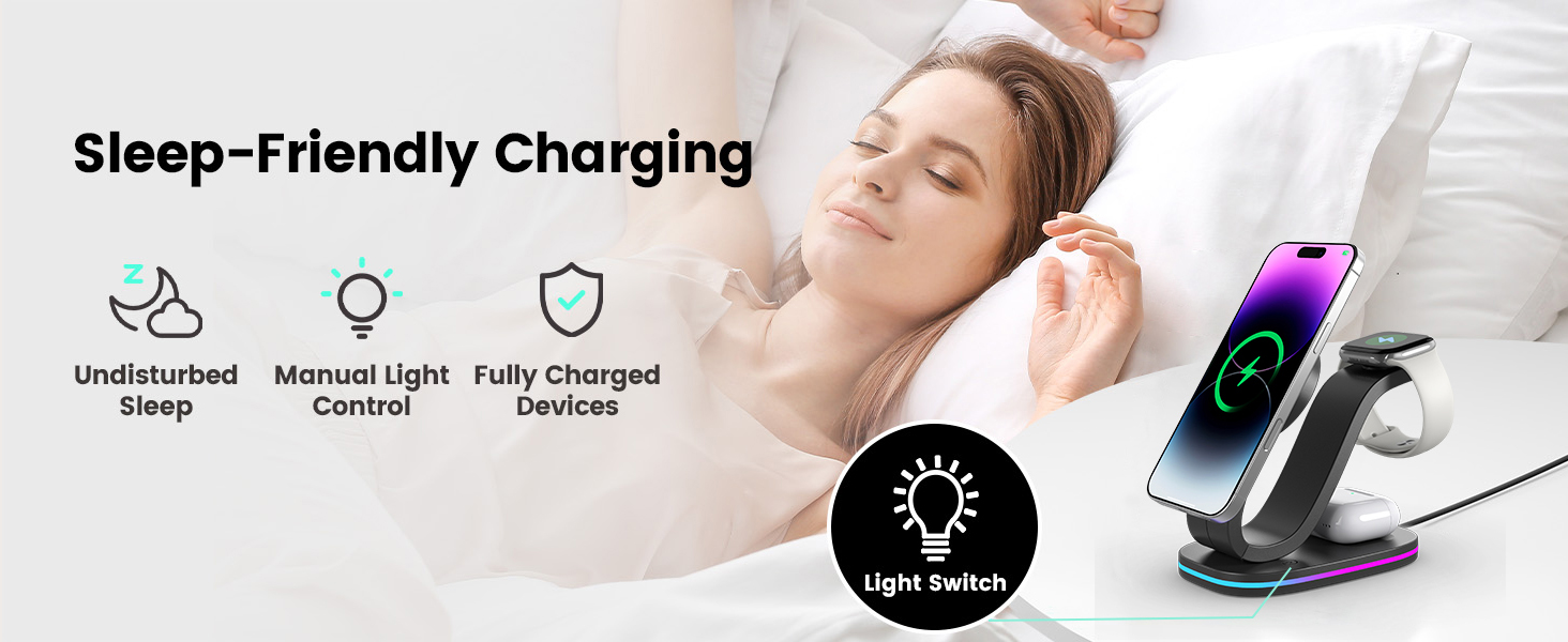 Wireless Charging Station, Qi2 15W 3-in-1 Charger Station for iPhone 17/16/15/14/13/12 Series, Watch Airpods 1-8/Ultra, iPad, AirPods (Black 3 in 1)(图9)