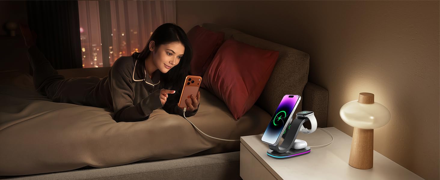 Wireless Charging Station, Qi2 15W 3-in-1 Charger Station for iPhone 17/16/15/14/13/12 Series, Watch Airpods 1-8/Ultra, iPad, AirPods (Black 3 in 1)(图10)