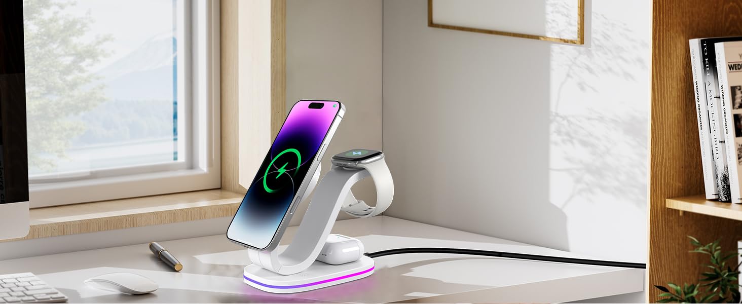 3 in 1 Charging Station for iPhone, 2026 New Fast 15W Wireless Charger Station Compatible Mag-Safe for iPhone 17 16 15 14 13 12 Wireless Charging Station for AirPods Wireless Charger for iWatch Series(图8) 3 in 1 Charging Station for iPhone, 2026 New Fast 15W Wireless Charger Station Compatible Mag-Safe for iPhone 17 16 15 14 13 12 Wireless Charging Station for AirPods Wireless Charger for iWatch Series(图8)